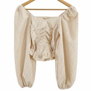 Promesa Cream Puff Sleeve Blouse Romantic Boho Top Size Small